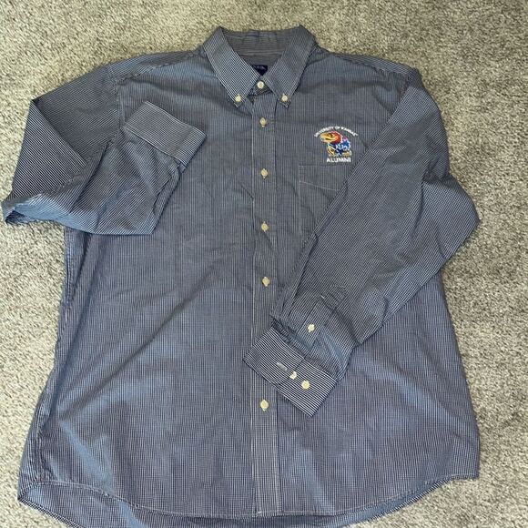 Alumni University of Kansas KU Jayhawks gingham button down work pocket Shirt XL - Picture 1 of 3